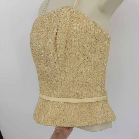 Y2K Womens 12 Juniors 11 Beige Yellow Beaded Corset Spaghetti Tank Top Shirt Bow - Picture 6 of 13